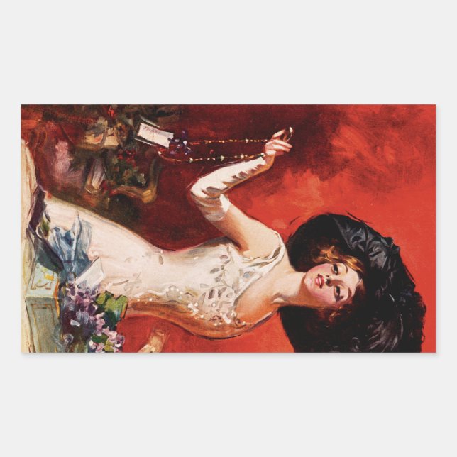 Pegatina Rectangular Edwardian Glamour Chica (Anverso)