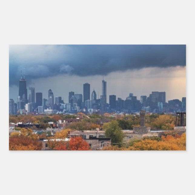 Pegatina Rectangular EE.UU., Illinois, Chicago, paisaje urbano (Anverso)