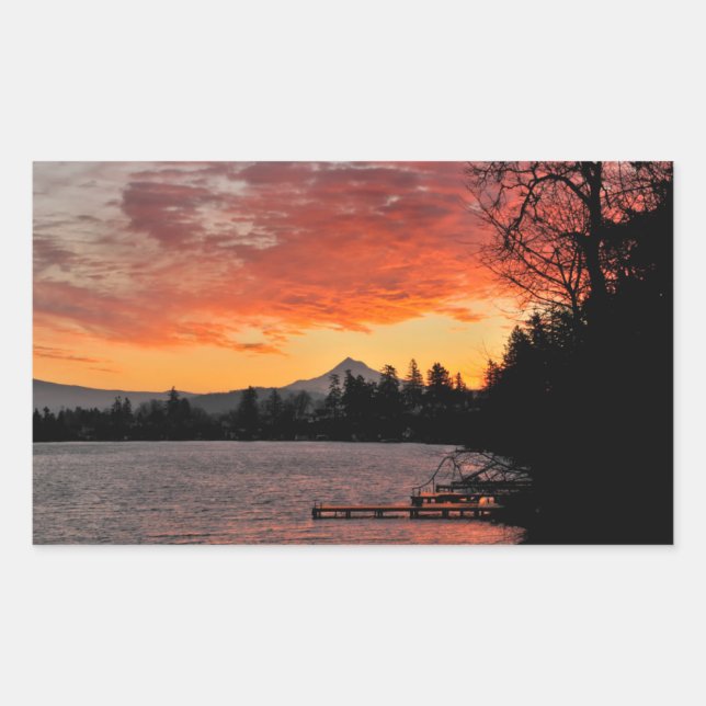 Pegatina Rectangular EEUU, Oregón. Blue Lake Y Mt Hood At Sunrise (Anverso)