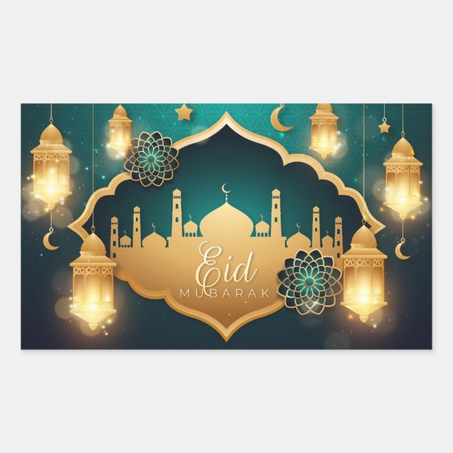 Pegatina Rectangular Eid Mubarak (Anverso)