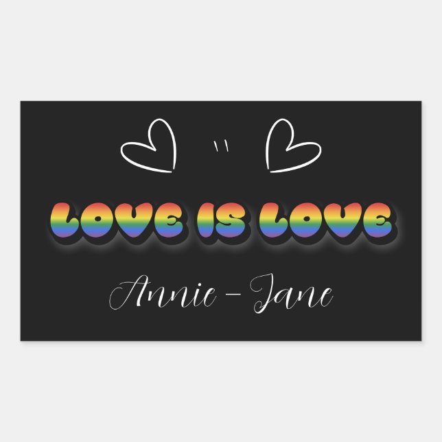 Pegatina Rectangular El amor es amor Arcoíris LGBTQ (Anverso)