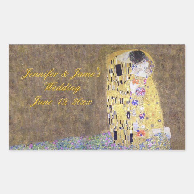 Pegatina Rectangular "El beso" de Gustav Klimt Boda Personalizado (Anverso)