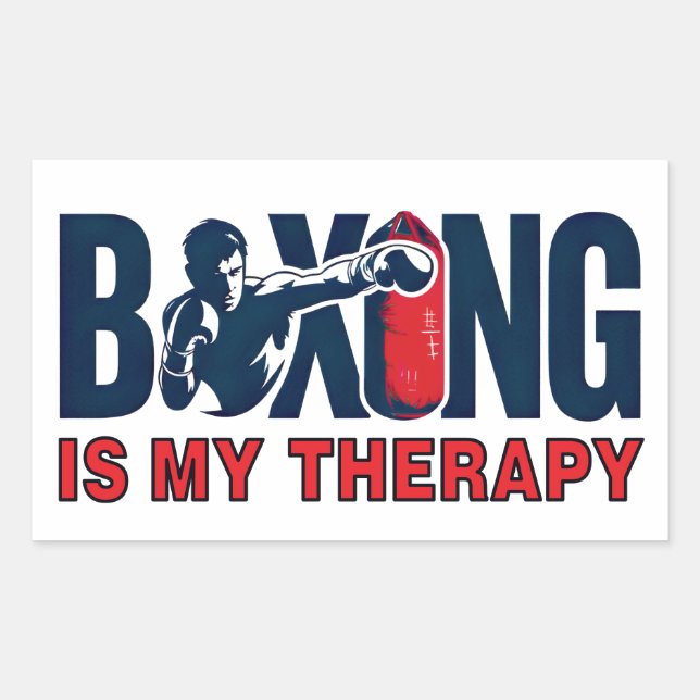 Pegatina Rectangular El boxeo es mi terapia (Anverso)