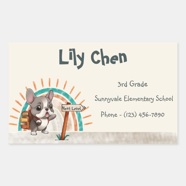 Pegatina Rectangular El Bulldog francés aburrido regresa al arcoiris es (Anverso)