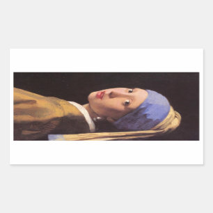 Pegatina Rectangular El chica con el pendiente de la perla por Vermeer