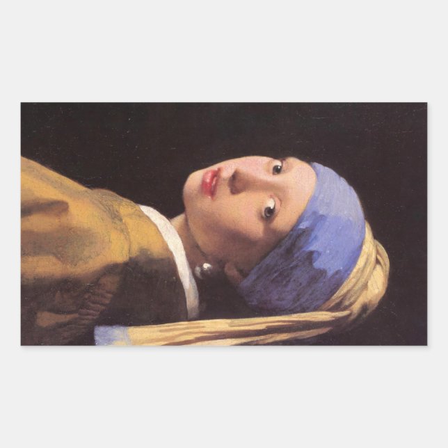 Pegatina Rectangular El chica con la perla pendiente de Vermeer (Anverso)