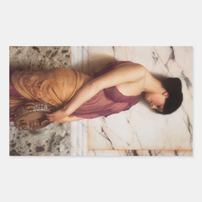 Pegatina Rectangular El Chica de ambourine de John William Godward (Anverso)