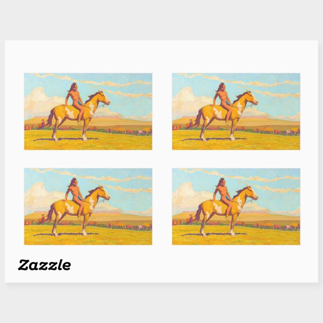 Pegatina Rectangular El chico pónico, 1920, de Maynard Dixon (Hoja)