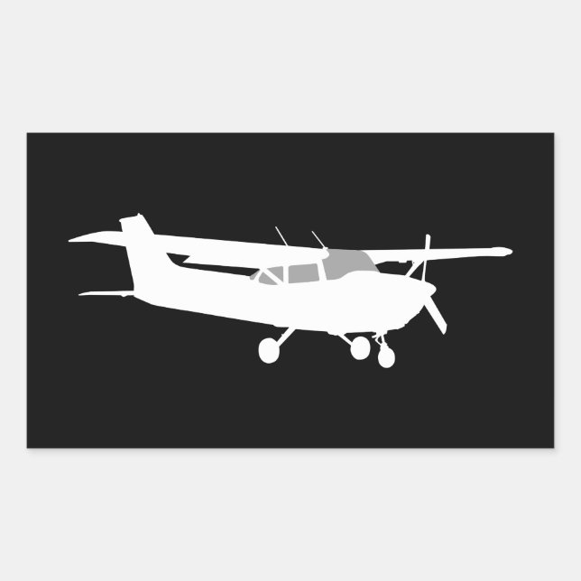 Pegatina Rectangular El clásico avión Cessna Silhouette volando en negr (Anverso)