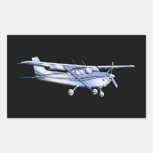 Pegatina Rectangular El clásico avión Cessna Silhouette volando en negr
