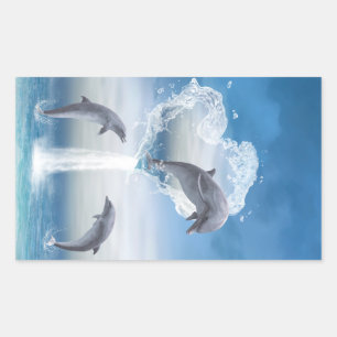 Pegatina Rectangular El Corazón De Los Delfines