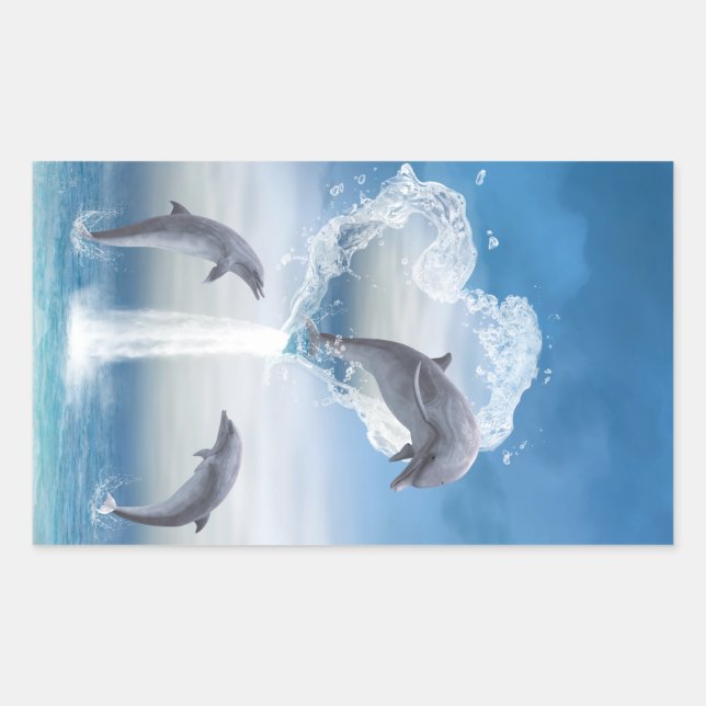 Pegatina Rectangular El Corazón De Los Delfines (Anverso)