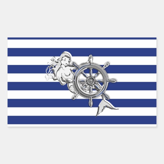 Pegatina Rectangular El cromo tiene gusto de la sirena en rayas (Anverso)