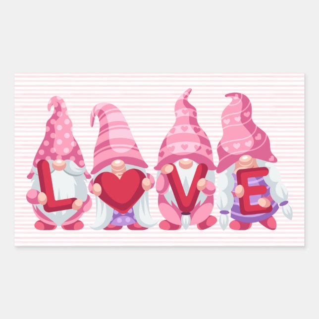 Pegatina Rectangular El día de San Valentín de Love Gnomes (Anverso)