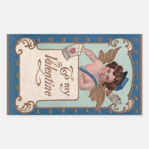 Pegatina Rectangular El día de San Valentín vintage, Cherub con letras