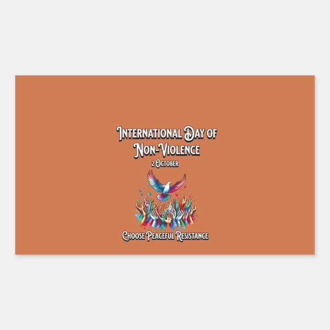 Pegatina Rectangular El Día Internacional de la No Violencia. 2 de octu (Anverso)