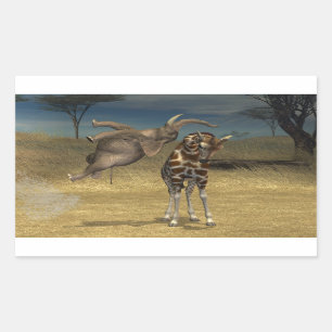 Pegatina Rectangular El elefante golpea la jirafa