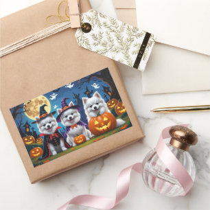 Pegatina Rectangular El esquimal americano Dogs Calabaza Halloween Funn