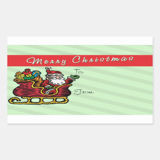 Pegatina Rectangular El gracioso Santa en su Sleigh