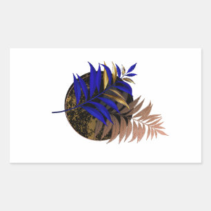 Pegatina Rectangular El helecho azul en círculo negro