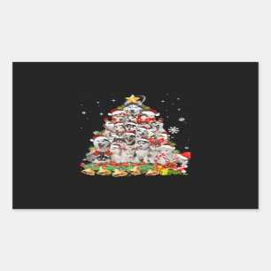Pegatina Rectangular El Husky Siberiano Árbol De Navidad Enciende A Un 