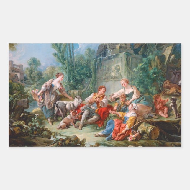 Pegatina Rectangular el idílico paisaje rococó del francois boucher she (Anverso)