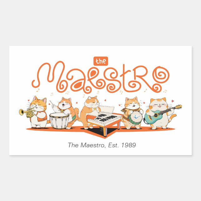 Pegatina Rectangular El maestro del gato (Anverso)