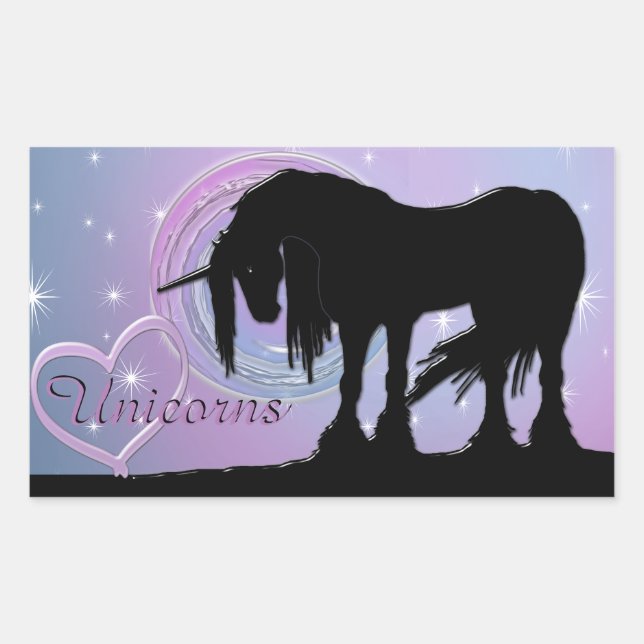Pegatina Rectangular El místico unicornio negro (Pastel Swirl) (Anverso)