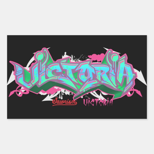 Pegatina Rectangular El nombre de Victoria en el graffiti (Anverso)
