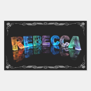 Pegatina Rectangular El nombre Rebecca en las luces 3D (Fotografía)
