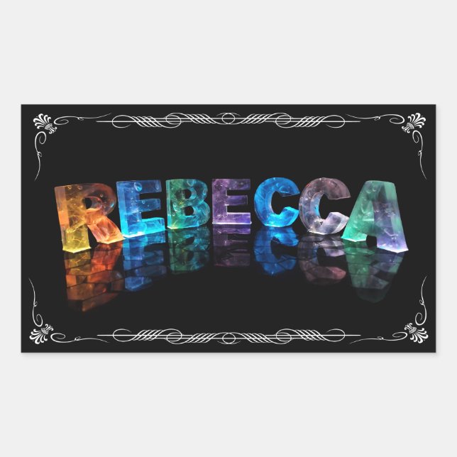 Pegatina Rectangular El nombre Rebecca en las luces 3D (Fotografía) (Anverso)