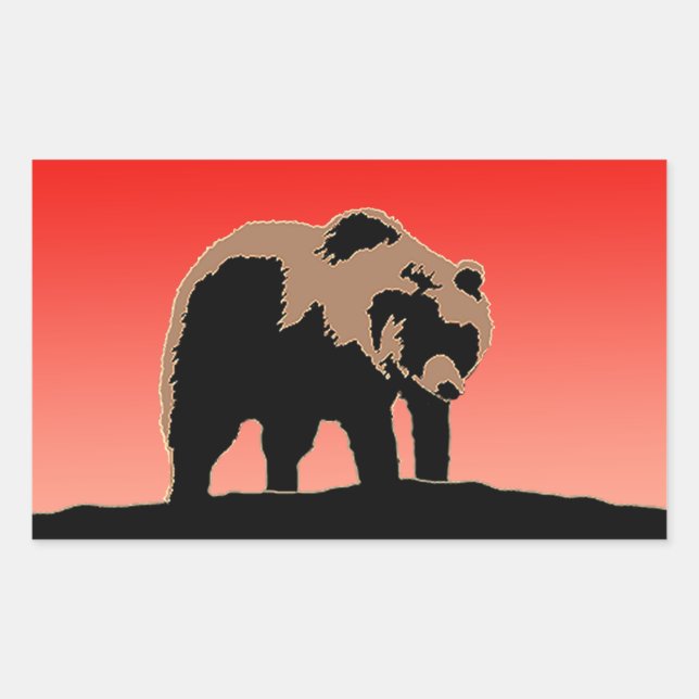 Pegatina Rectangular El oso pardo al atardecer - Arte de vida salvaje o (Anverso)