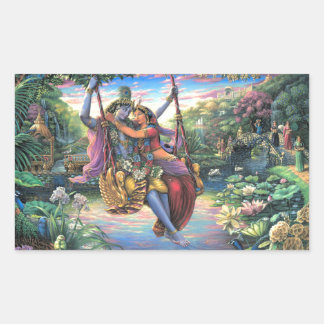 Pegatina Rectangular El paso de las alas - Radha y Krishna