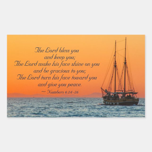 Pegatina Rectangular El Señor te bendiga, números 6:24-26, barco en el  (Anverso)
