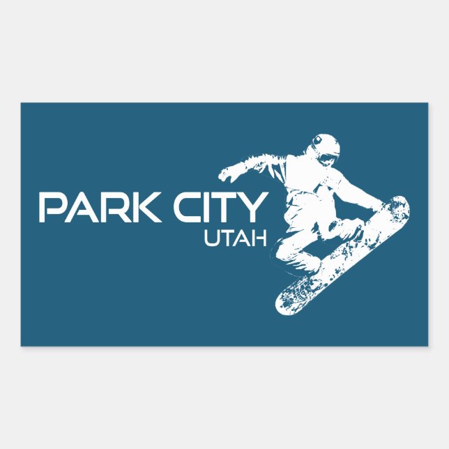 Pegatina Rectangular El Snowboarder de Park City Utah (Anverso)