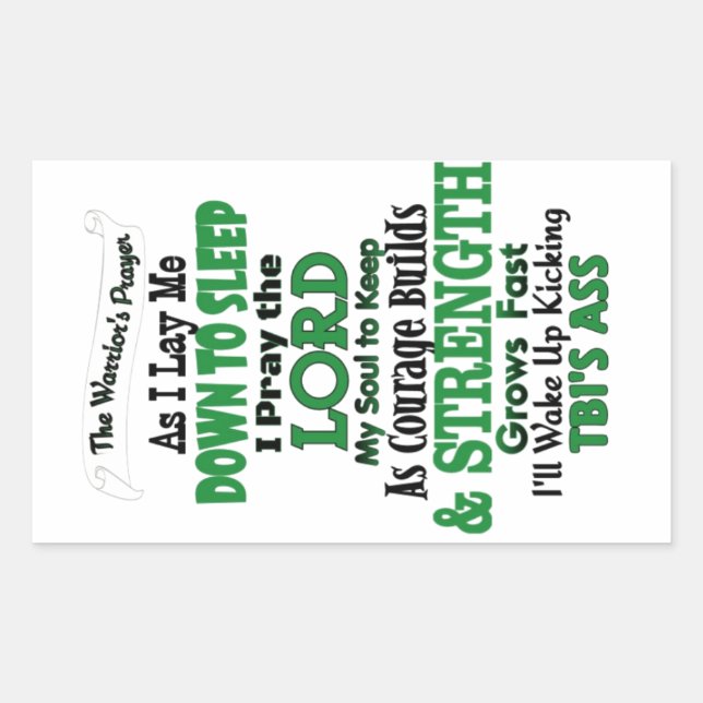 Pegatina Rectangular El TBI de la oración del guerrero (Anverso)