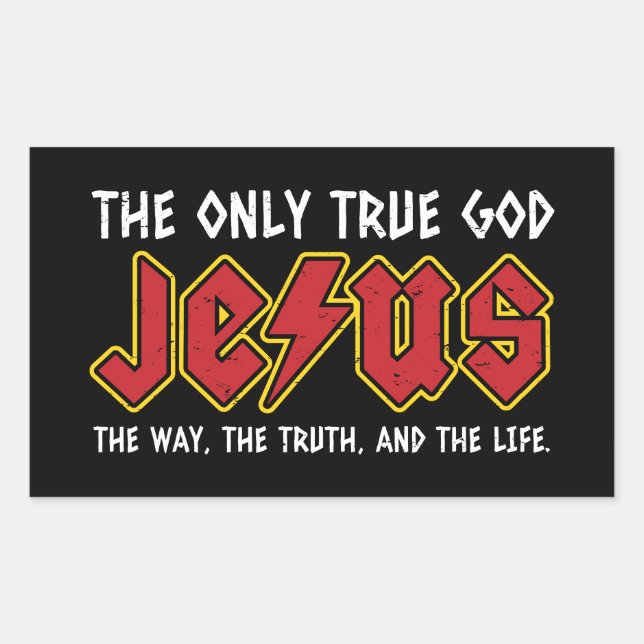 Pegatina Rectangular El único Dios verdadero es Jesucristo (Anverso)