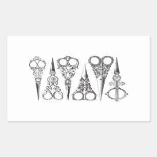 Pegatina Rectangular El vintage Scissors decorativo blanco negro