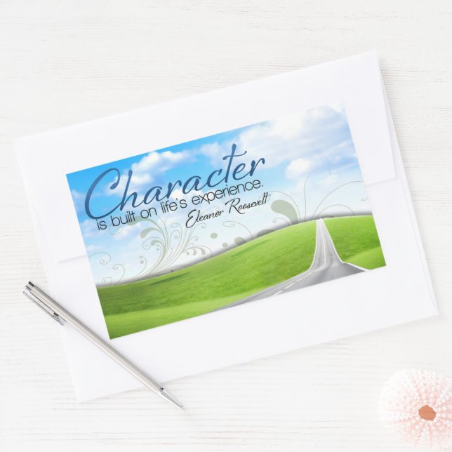 Pegatina Rectangular Eleanor Roosevelt Cita Inspiradora "Carácter" (Sobre)