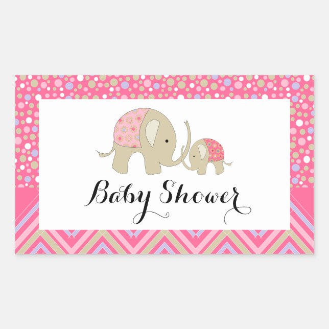 Pegatina Rectangular Elefante bohemio rosa y Baby Shower Chevron (Anverso)