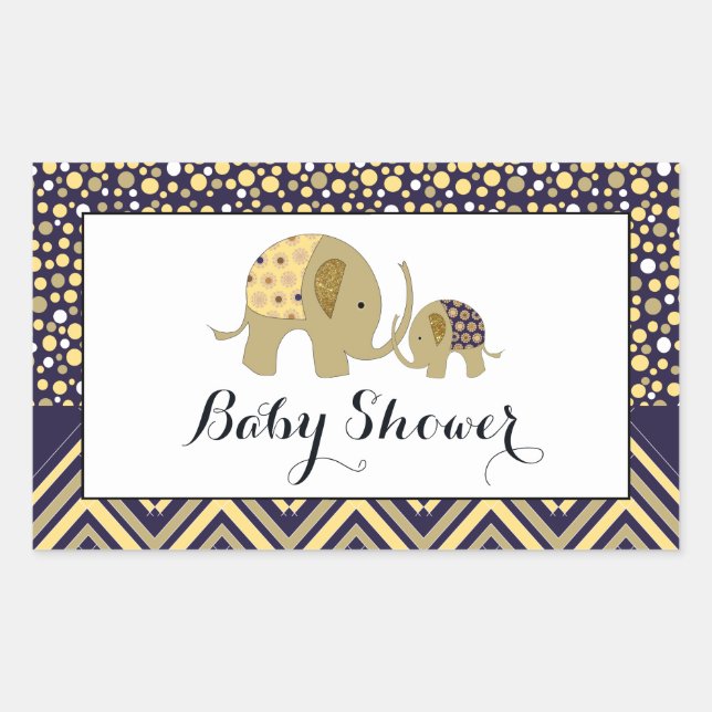 Pegatina Rectangular Elefante bohemio y Baby Shower Chevron (Anverso)