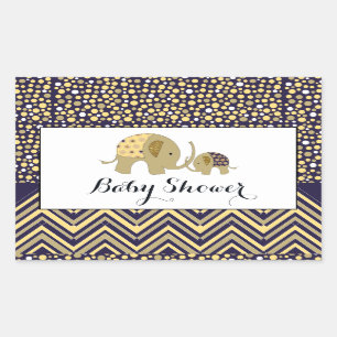 Pegatina Rectangular Elefante bohemio y Baby Shower Chevron