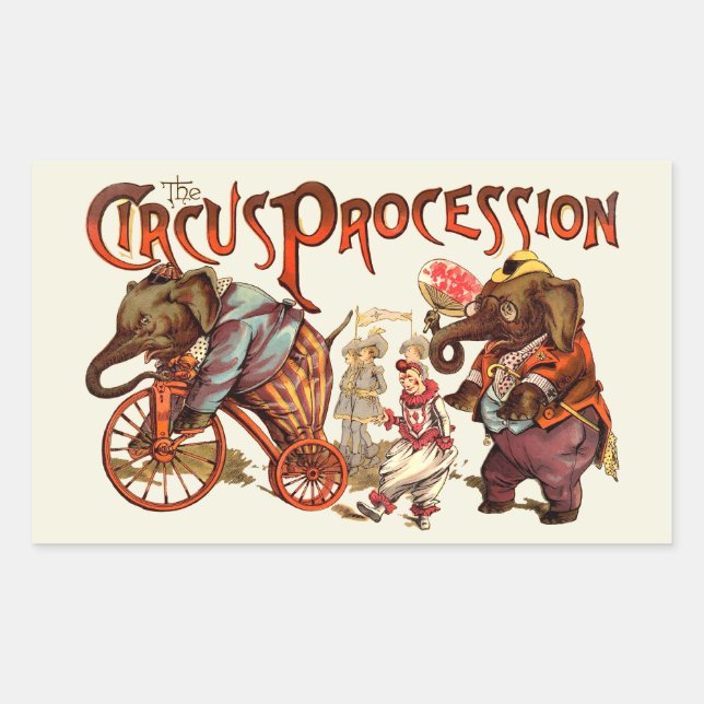 Pegatina Rectangular Elefante de la procesión del circo (Anverso)