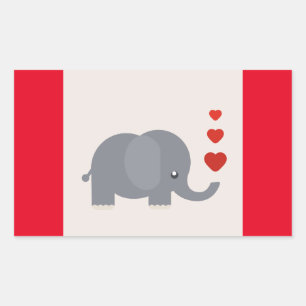 Pegatina Rectangular elefante lindo con corazones de amor caprichoso