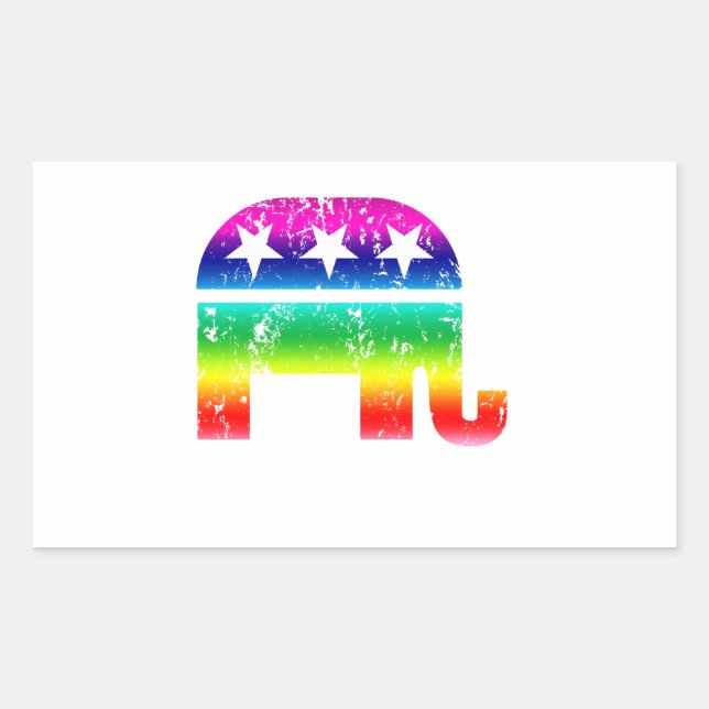 Pegatina Rectangular Elefante original republicano con arcoiris angusti (Anverso)