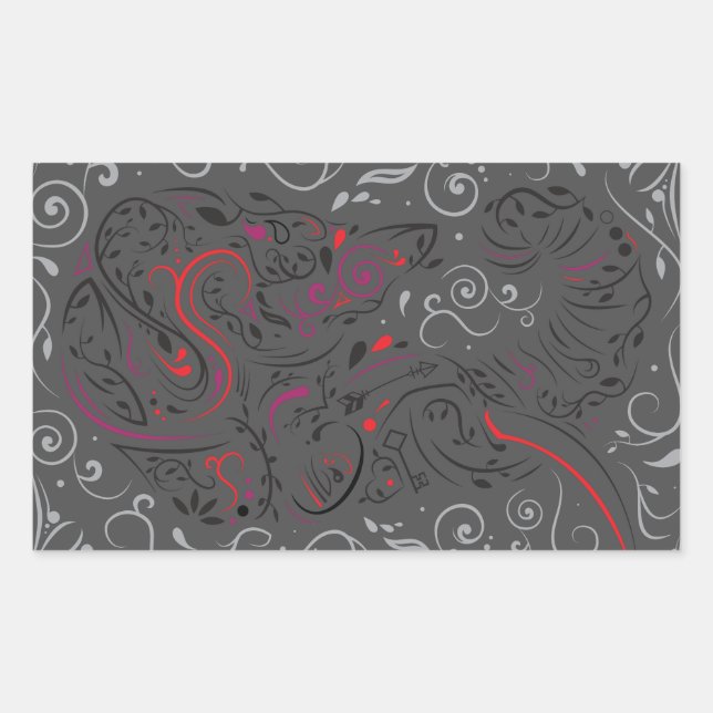 Pegatina Rectangular elefante ornamental (Anverso)