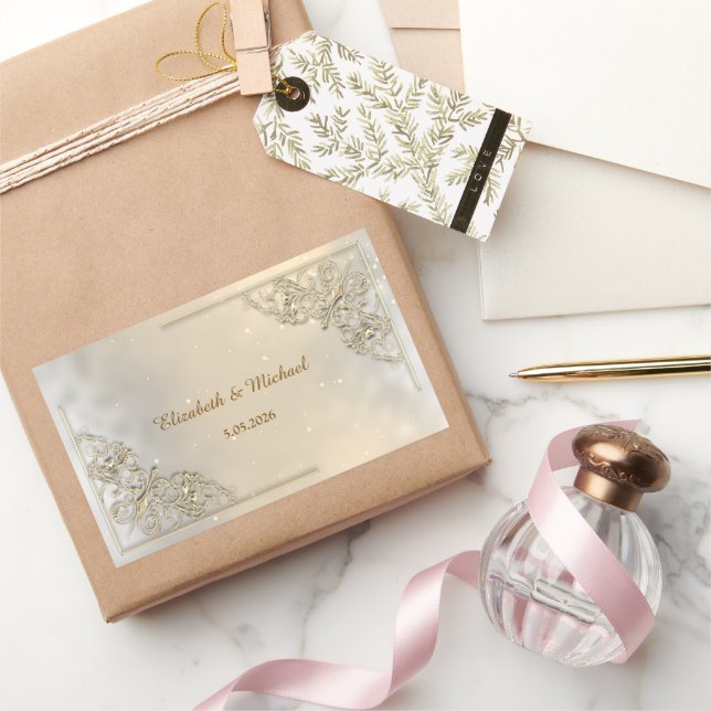 Pegatina Rectangular Elegant Chic Gold Frame  Thank You (Regalar)