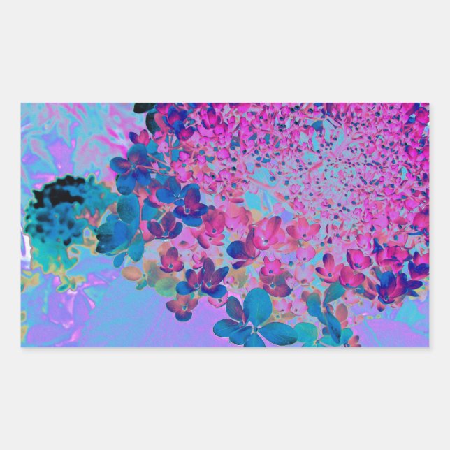 Pegatina Rectangular Elegant Dark Blue and Magenta Limelight Hydrangea (Anverso)