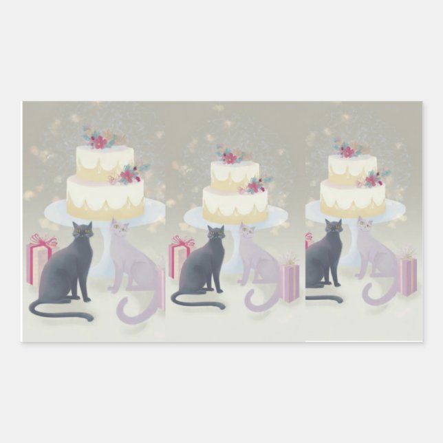 Pegatina Rectangular Elegant Festive Feline Celebration (Anverso)