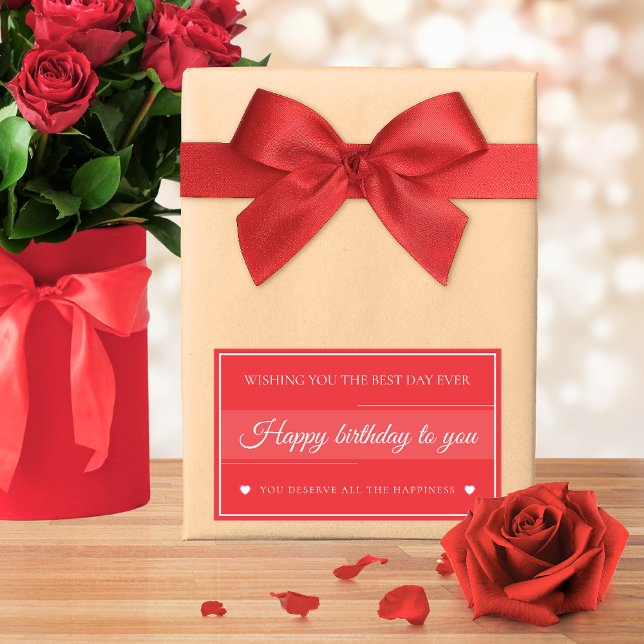 Pegatina Rectangular  Elegant Red & White Birthday  (Subido por el creador)